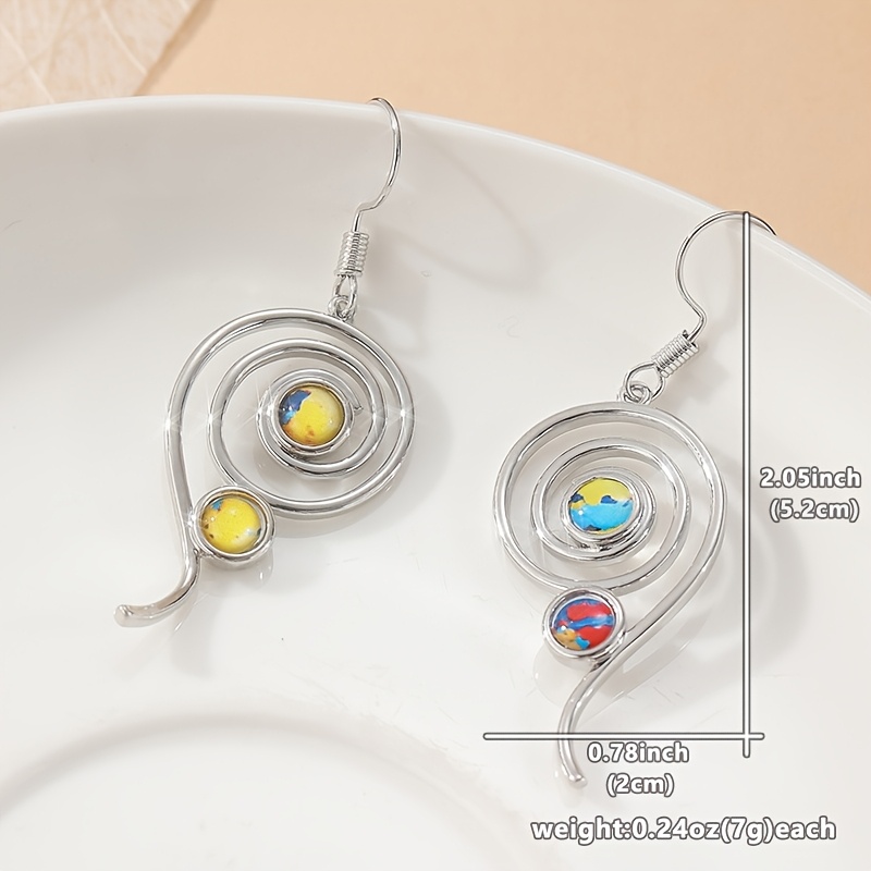 Minimalist Retro Geometric Spiral Earrings with Turquoise